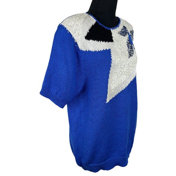 VINTAGE 80s Franco Valeri Short Sleeve Knit Abstract Top - Picture 5 of 8